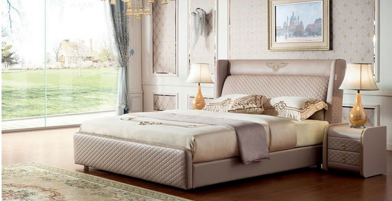 Bed 2x Nachtkastjes Slaapkamer Set Designer Luxe Bedframe