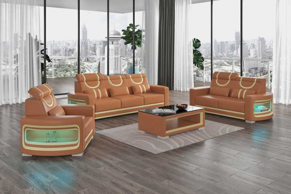Bankstel Luxe Complete Bankstel Bruin Kunstleer Bankstel 3-2-1