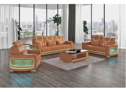 Bankstel Luxe Complete Bankstel Bruin Kunstleer Bankstel 3-2-1