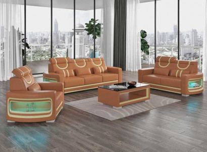 Bankstel Luxe Complete Bankstel Bruin Kunstleer Bankstel 3-2-1