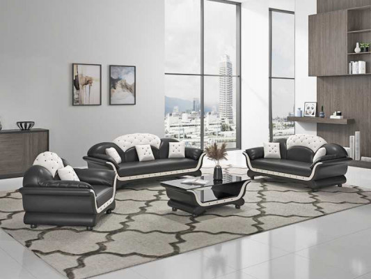 Sofaset Bankstel Leren bank Bank Complete 3-delige Bankstellen Zwart