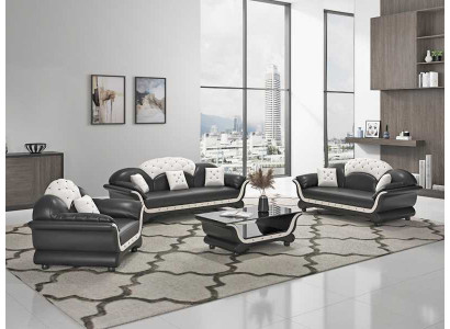 Sofaset Bankstel Leren bank Bank Complete 3-delige Bankstellen Zwart