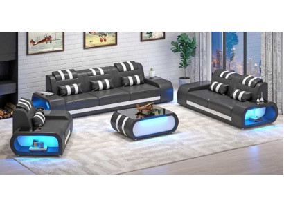Bankstel Tweezits leren bankstellen fauteuil Driepersoons 3-delig Zwart Set