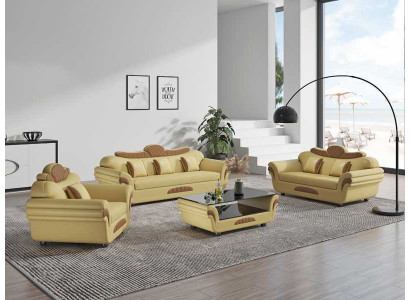 Bankstel Bankstel Leren banken Bank Complete 3-delige banken Bruin