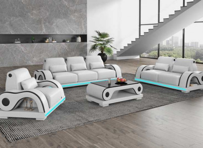 Bankstel bankstel luxe volledige witte leren bank modern sofa