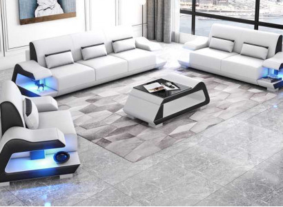 Bankstel bankstel lederen bankstellen bank compleet 3-delig wit set 3+2+1