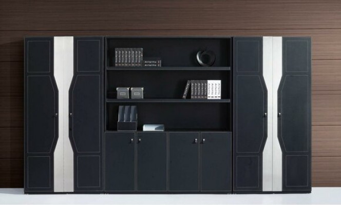 Boeken, dossiers, kast, plank, muur, kantoor, praktijk, bedrijven, decor, kantoormeubelen.