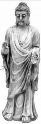 Decoratieve Boeddha sculptuur in steenlook. Grote sculptuur voor in de tuin.