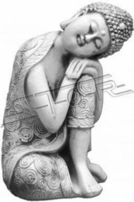 Decoratieve Boeddha sculptuur in steenlook. Groot beeld voor in de tuin.