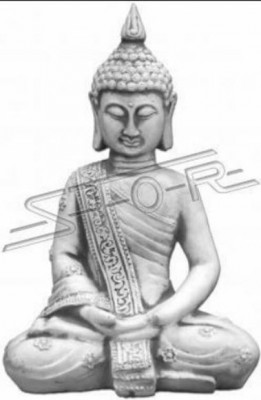 Decoratieve figuur Boeddha sculptuur in steenlook. Groot beeld voor in de tuin.