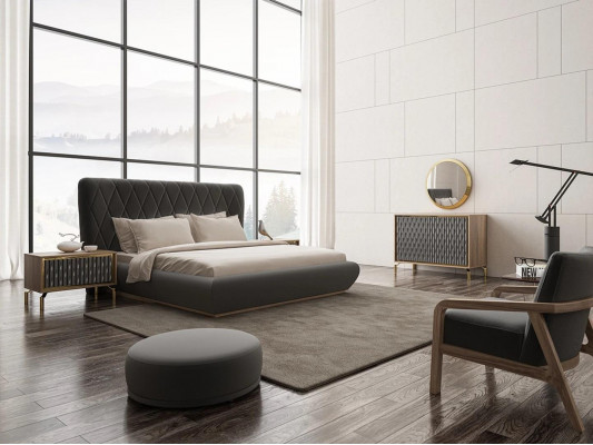 Ontwerp complete slaapkamer bed hout 2x nachtkastjes dressoir met spiegel