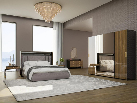 Luxe set 6-delig tweepersoons bed slaapkamer commode met spiegel 2x nachtkastjes