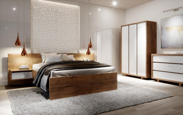 Compleet slaapkamer set Bed Nachtkastje Kledingkast Commode Design 5 dlg.