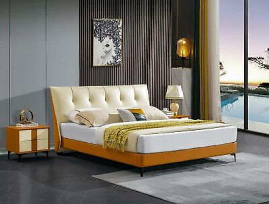 Luxe leren bed tweepersoons huwelijk gestoffeerd hotel compleet set nachtkastjes