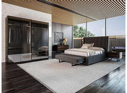 Luxe modern slaapkamerset met tweepersoonsbed, compleet met 2 nachtkastjes en een commode.