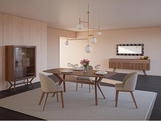 Modern design eetkamer compleet eettafel 4x stoelen luxe dressoir nieuw vitrine