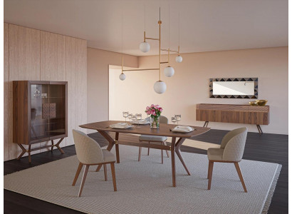 Modern design eetkamer compleet eettafel 4x stoelen luxe dressoir nieuw vitrine