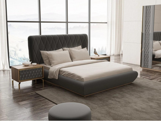 Slaapkamer 3-delige luxe set Dubbel bed Ontwerp Hout 2x Nachtkastjes Compleet