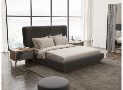 Slaapkamer 3-delige luxe set Dubbel bed Ontwerp Hout 2x Nachtkastjes Compleet