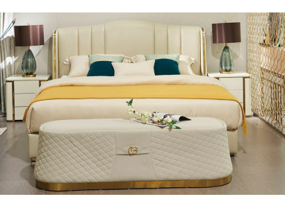 Slaapkamer Bed Poef 2x Nachtkastje Complete Sets Lederen Meubels Kamer