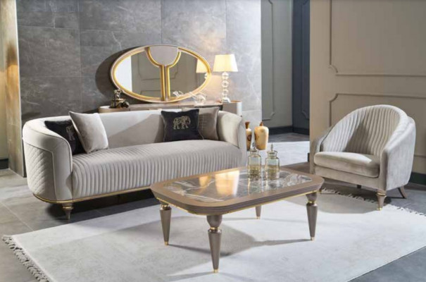 Sofaset bank bank stoffen 3 + 1 zits bank salontafel hout 3-delige set luxe meubels