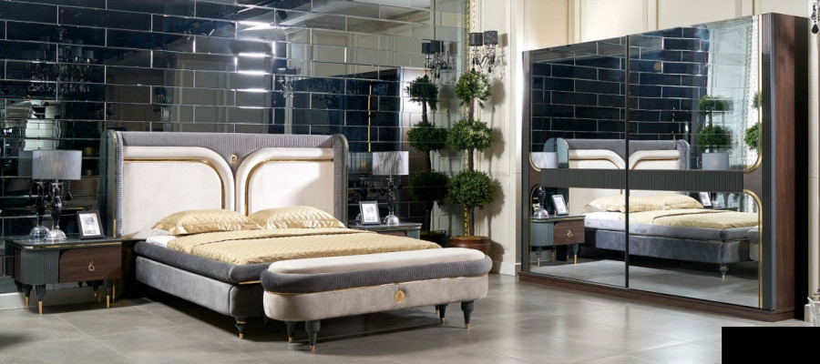 Set Slaapkamer Bed Nachtkastje Kledingkast Kruk Luxe Design 5-delig