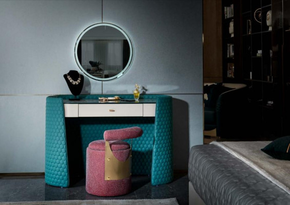 Kaptafel Turkoois Hout Leder Slaapkamer Consoletafels Design Make-up Luxe