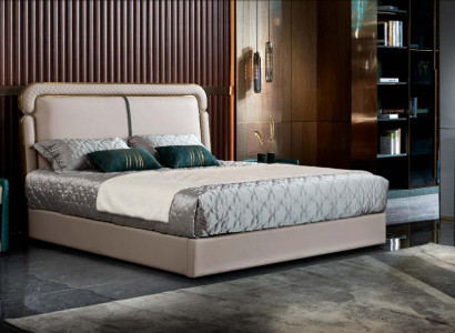 Bed Slaapkamer Beige Tweepersoonsbed Lederen bed Modern Design Meubels Hout