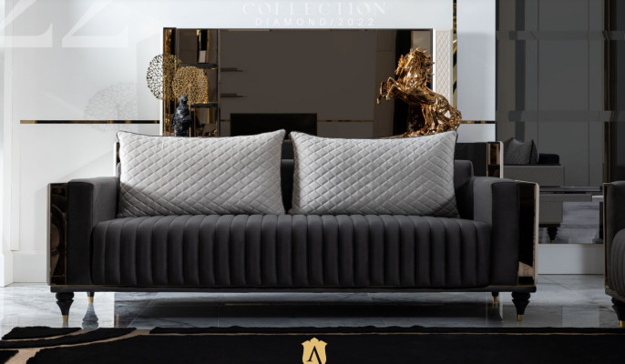 Driepersoonsbank gestoffeerde designbank 3-zits bankstellen modern zwart nieuw