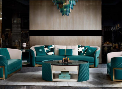 Bankstel 3-zits Turquoise Leder Luxe Modern Design Meubels Italiaans