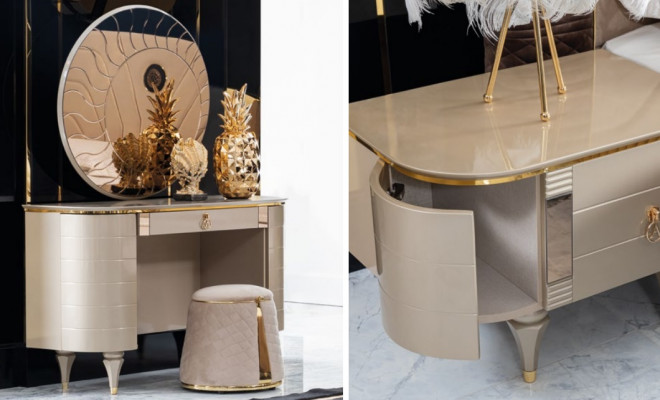 Console tafel Kaptafel Kaptafel Kruk Nieuw 2 delen Tafels Kaptafel