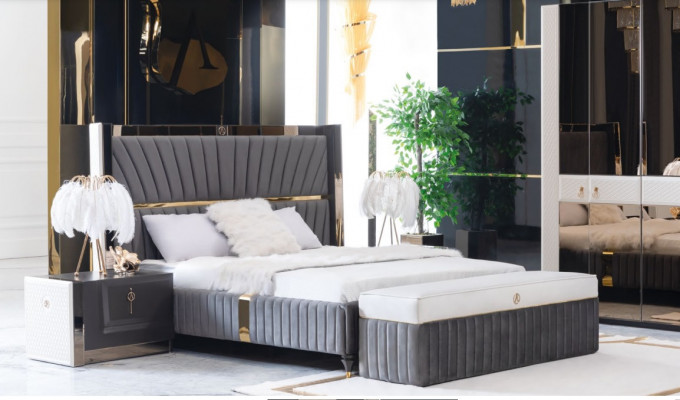 Luxe bed 180x200cm met houten hoofdeinde en 2 nachtkastjes Italiaanse meubels Nieuw