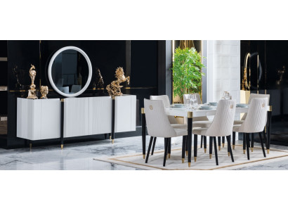 Eettafel 6 stoelen commode spiegel Complete eetkamerset 9-delig Nieuwe set