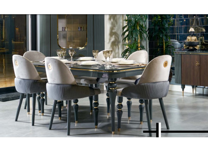 Eetkamer set van fluweel textiel stoel 6x stoelen groep set woon hout echt