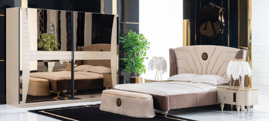 Luxe set slaapkamer bed nachtkastje commode kruk set ensemble nieuw 5-delig.