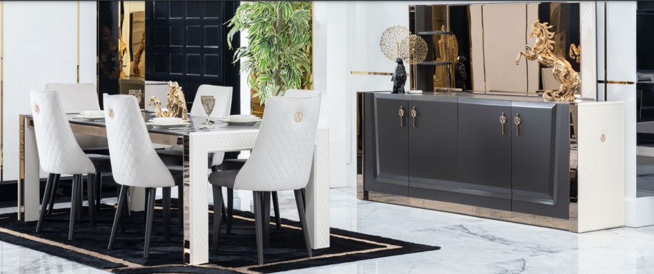 Eetkamerset Tafel 6x Stoel Commode Spiegel Italiaanse Stijl Groep Nieuw