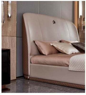 Bed Beige Leather Wood Bedroom Leather Bed Modern Design Furniture Luxury