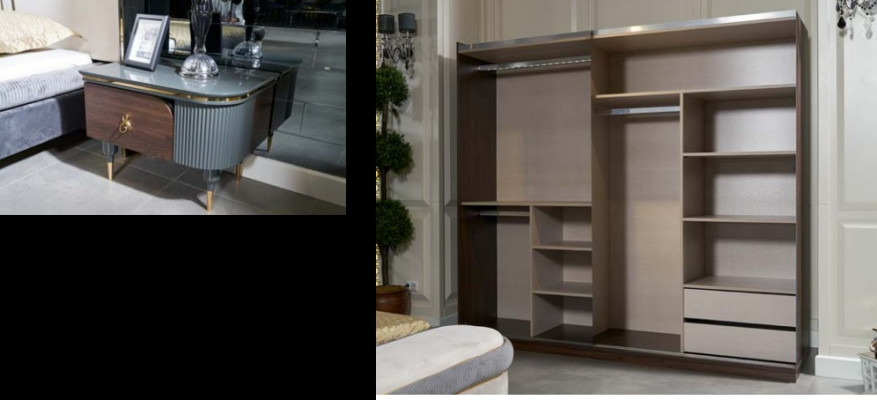 Set Slaapkamer Bed Nachtkastje Kledingkast Kruk Luxe Design 5-delig