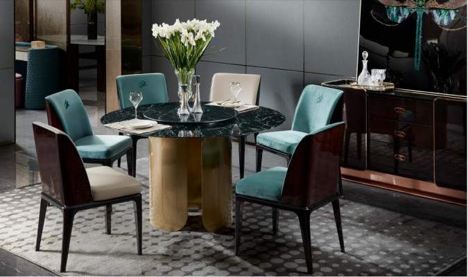 Eettafel Zwart Marmer Eetkamer Roestvrij Staal Ronde Tafel Design Meubels