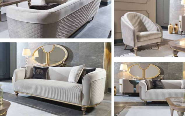 Sofa set 3+1 zitsbanken in Italiaanse stijl Designer gestoffeerde banken Nieuw