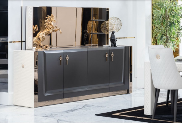 Eetkamerset Tafel 6x Stoel Commode Spiegel Italiaanse Stijl Groep Nieuw
