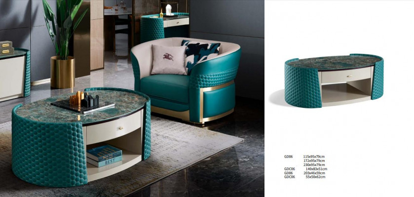 Salontafel Onderkast Hout Leder Turkoois Modern Nieuw 2-delig Designmeubilair