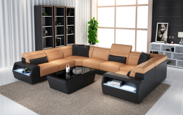 Hoekbank Leren Bank Bank Bekleding Hoek Zit Woonlandschap Set-U-Vorm