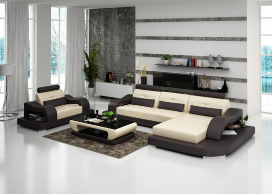 Woonlandschap hoekbank L-vorm fauteuil set lederen bank 2-delig.