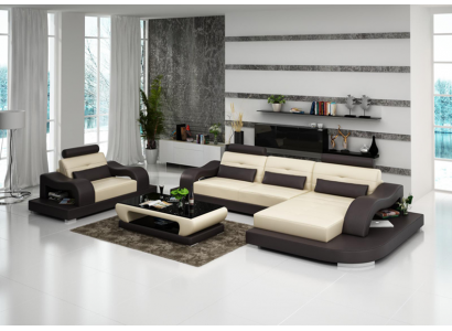 Woonlandschap hoekbank L-vorm fauteuil set lederen bank 2-delig.