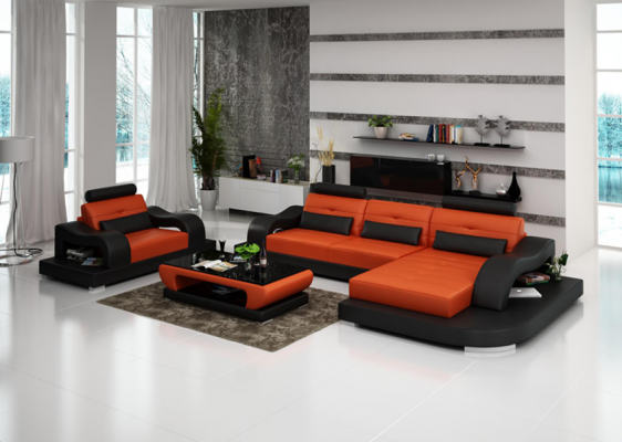 Woonlandschap hoekbank L-vorm fauteuil set lederen bank 2-delig.