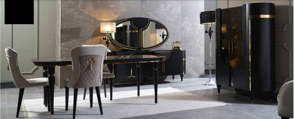 Tafelset garnituur eettafel 4 stoelen luxe stijl meubels stoelgroep commode 8-delig