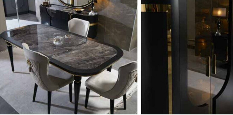 Tafelset garnituur eettafel 4 stoelen luxe stijl meubels stoelgroep commode 8-delig