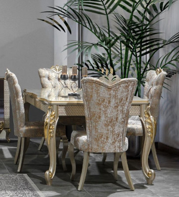 Eethoek Luxe eetset Eetkamer Eettafel Stoelen Beige Set Hout 5-delig