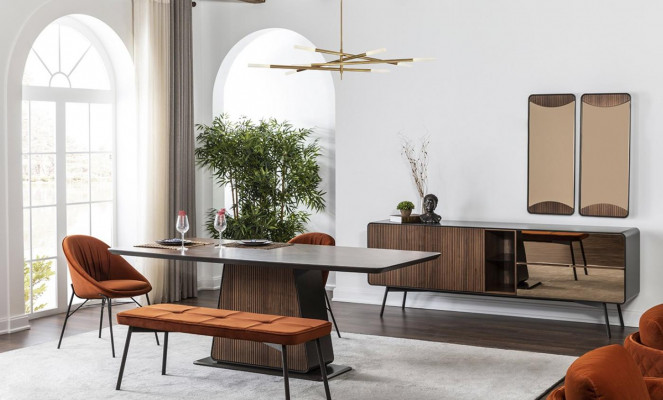 Eetkamergroep Eettafel Stoelen Dressoir Set bestaande uit 10 stuks Hout Bruin Nieuw